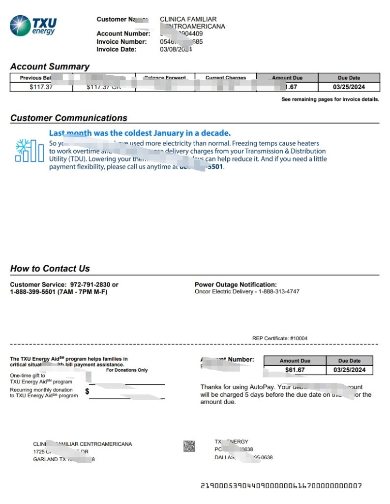 加拿大 TXU 能源公用事业账单 word 和 PDF 模板（2024 年版本）