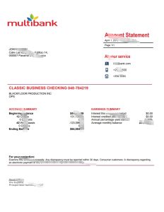 巴拿马多银行地址证明银行对账单模板Panama Multibank proof of address bank statement template-帮司令