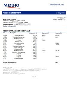 日本瑞穗银行对账单模板Japan Mizuho Bank statement template-帮司令