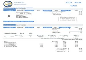 美国加利福尼亚州奥克斯纳德市水电费帐单模板USA California City of Oxnard utility bill template-帮司令