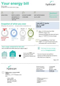 美国安大略省 Hydrocan 电力公用事业账单模板USA Ontario Hydrocan electricity utility bill template-帮司令