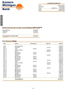 美国东密歇根银行账户报表 Word 和 PDF 模板USA Eastern Michigan Bank Account Statement Word And PDF Template-帮司令