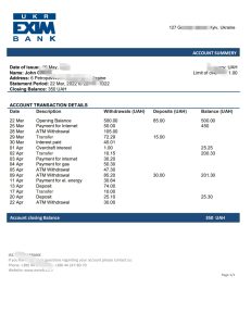 乌克兰 Ukreximbank 银行对账单 Word 和 PDF 模板Ukraine Ukreximbank Bank Statement Word And PDF Template-帮司令