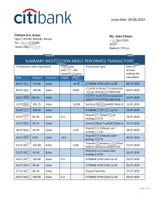 肯尼亚花旗银行银行对帐单模板Kenya Citibank Bank Statement Template-帮司令
