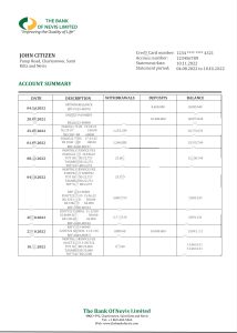 圣基茨和尼维斯尼维斯银行银行对帐单 Word 和 PDF 格式模板Saint Kitts And Nevis The Bank Of Nevis Bank Statement Word And PDF Format Template-帮司令
