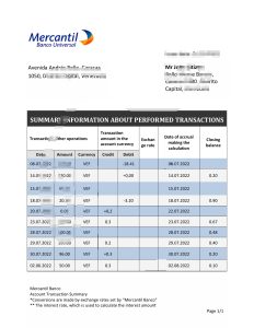 委内瑞拉商业银行对帐单模板Venezuela Mercantil Bank Statement Template-帮司令