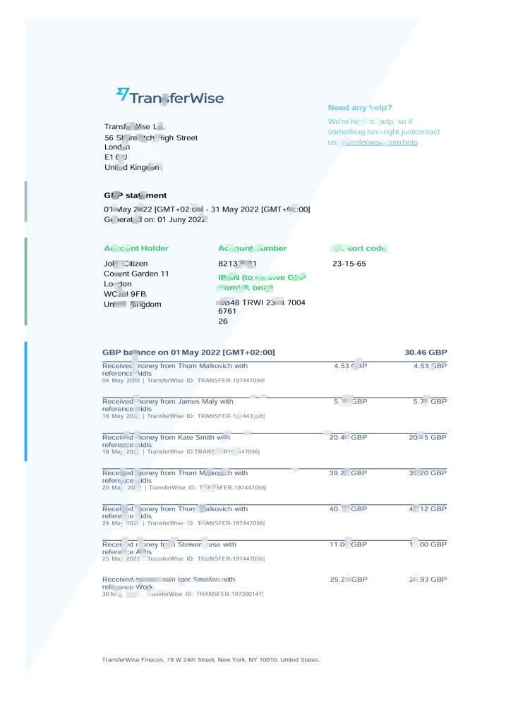 美国 TransferWise 财务报表 Word 和 PDF 模板