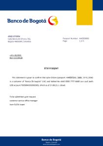 哥伦比亚波哥大银行推荐信模板Colombia Banco de Bogotá Bank Reference Letter Template-帮司令