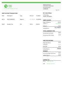 美国绿点银行对账单 Word 和 PDF 模板（共3 页只展示首页）USA Green Dot Bank Statement Word And PDF Template (3 Pages)-帮司令