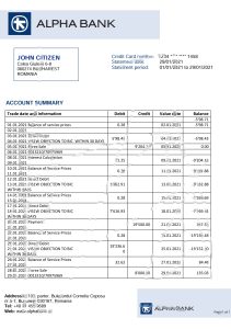 罗马尼亚 Alpha 银行对帐单 Word 和 PDF 模板Romania Alpha Bank Statement Word And PDF Template-帮司令
