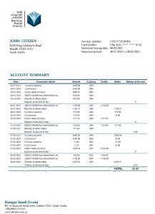 沙特阿拉伯银行沙特法兰西银行对账单模板Saudi Arabia Banque Saudi Fransi bank Statement Template-帮司令