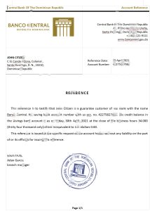 多米尼加多米尼加共和国中央银行银行推荐信模板Dominica Central Bank Of The Dominican Republic Bank Reference Letter Template-帮司令