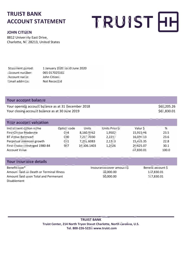 美国 Truist 银行对帐单 Excel 和 PDF 模板