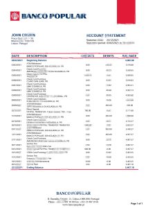 葡萄牙银行热门银行对账单模板Portugal Banco Popular Bank Statement Template-帮司令