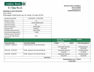 斯里兰卡 Amana 银行对账单模板Sri Lanka Amana Bank Statement Template-帮司令