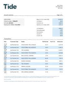 英国Tide银行对账单模板United Kingdom Tide Bank Statement Template-帮司令