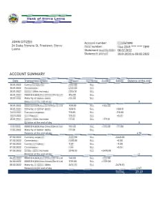 塞拉利昂银行塞拉利昂银行对账单模板Sierra Leone Bank of Sierra Leone Bank Statement Template-帮司令