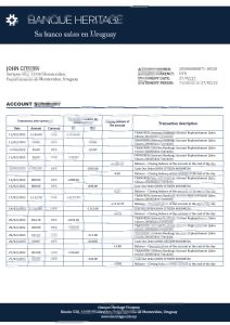 乌拉圭遗产银行银行对账单模板Uruguay Banque Heritage bank statement template-帮司令