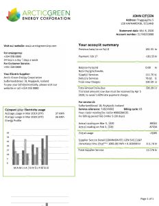 冰岛北极绿色能源公司电费账单 Word 和 PDF 模板Iceland Arctic Green Energy Corporation Electricity Utility Bill Word and PDF Template-帮司令