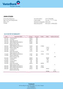 越南 Vietinbank 银行地址证明声明模板Vietnam Vietinbank Bank Proof Of Address Statement Template-帮司令
