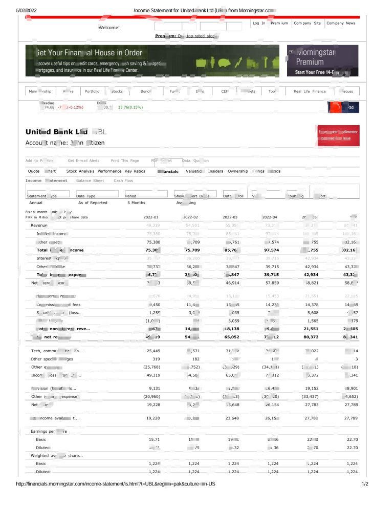 英国联合银行有限公司（UBL）银行收款报表 Word 和 PDF 模板（2 页）