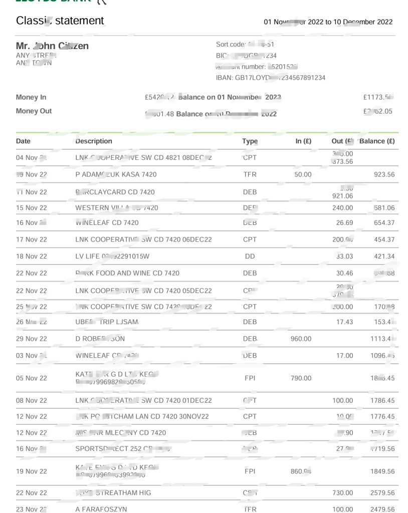 美国劳埃德银行对账单 Word 和 PDF 模板（2 页）