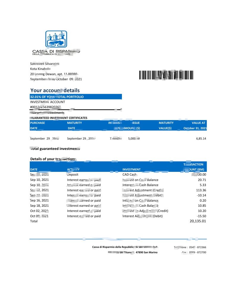 圣马力诺 Cassa Di Risparmio 银行对账单 Excel 和 PDF 模板