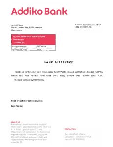 黑山 Addiko 银行推荐信模板Montenegro Addiko Bank Reference Letter Template-帮司令