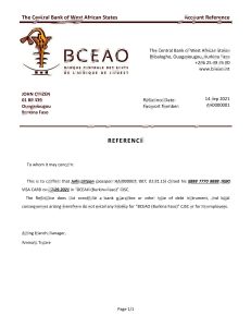 布基纳法索西非国家中央银行银行推荐信模板Burkina Faso The Central Bank of West African States Bank Reference Letter Template-帮司令