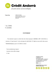 安道尔信贷安道尔银行推荐信模板Andorra Credit Andorra Bank Reference Letter Template-帮司令