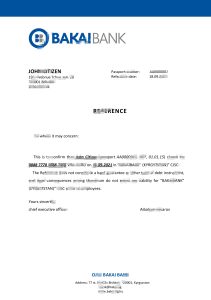 吉尔吉斯斯坦 OJSC Bakai 银行推荐信模板Kyrgyzstan OJSC Bakai Bank Reference Letter Template-帮司令