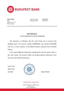 匈牙利布达佩斯银行推荐信模板Hungary Budapest Bank Reference Letter Template-帮司令