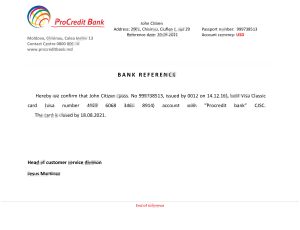 摩尔多瓦 ProCredit 银行推荐信模板Moldova ProCredit Bank Reference Letter Template-帮司令