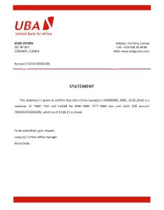 几内亚 UBA 银行推荐信模板Guinea UBA Bank Reference Letter Template-帮司令