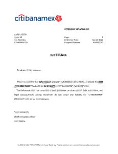 墨西哥 Citibanamex 银行推荐信模板Mexico Citibanamex Bank Reference Letter Template-帮司令