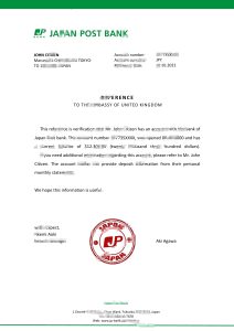 日本邮政银行银行推荐信模板Japan Post bank Bank Reference Letter Template-帮司令