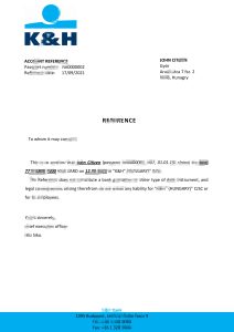 匈牙利 K&H 银行推荐信模板Hungary K&H Bank Reference Letter Template-帮司令