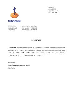 荷兰合作银行银行推荐信模板Netherlands Rabobank Bank Reference Letter Template-帮司令