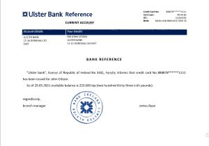 爱尔兰阿尔斯特银行推荐信模板Ireland Ulster Bank Reference Letter Template-帮司令
