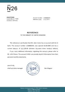 德国 N26 银行推荐信模板Germany N26 Bank Reference Letter Template-帮司令