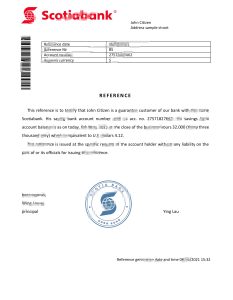 香港丰业银行推荐信模板Hong Kong Scotiabank Bank Reference Letter Template-帮司令