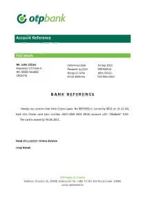 克罗地亚 OTP 银行推荐信模板Croatia OTP Bank Reference Letter Template-帮司令