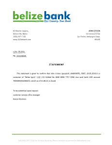 伯利兹 Belizebank 银行推荐信模板Belize Belizebank Bank Reference Letter Template-帮司令