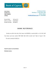 塞浦路斯银行塞浦路斯银行推荐信模板Cyprus Bank of Cyprus Bank Reference Letter Template-帮司令