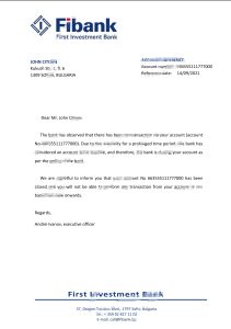保加利亚第一投资银行推荐信模板Bulgaria First Investment Bank Reference Letter Template-帮司令