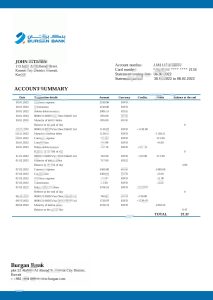 科威特 Burgan 银行对帐单模板Kuwait Burgan Bank Statement Template-帮司令