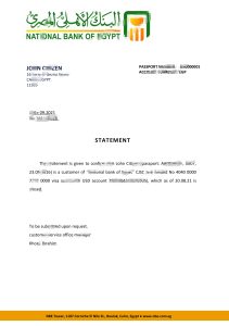 埃及埃及国家银行银行推荐信模板Egypt National Bank of Egypt Bank Reference Letter Template-帮司令