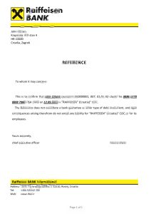 克罗地亚 Raiffeisen 银行推荐信模板Croatia Raiffeisen Bank Reference Letter Template-帮司令