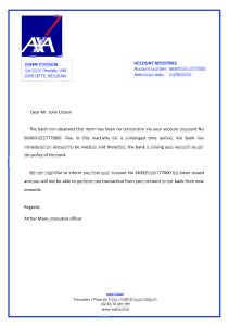 比利时 AXA 银行推荐信模板Belgium AXA Bank Reference Letter Template-帮司令