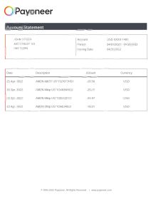 美国 Payoneer 帐户报表模板USA Payoneer Account Statement Template-帮司令